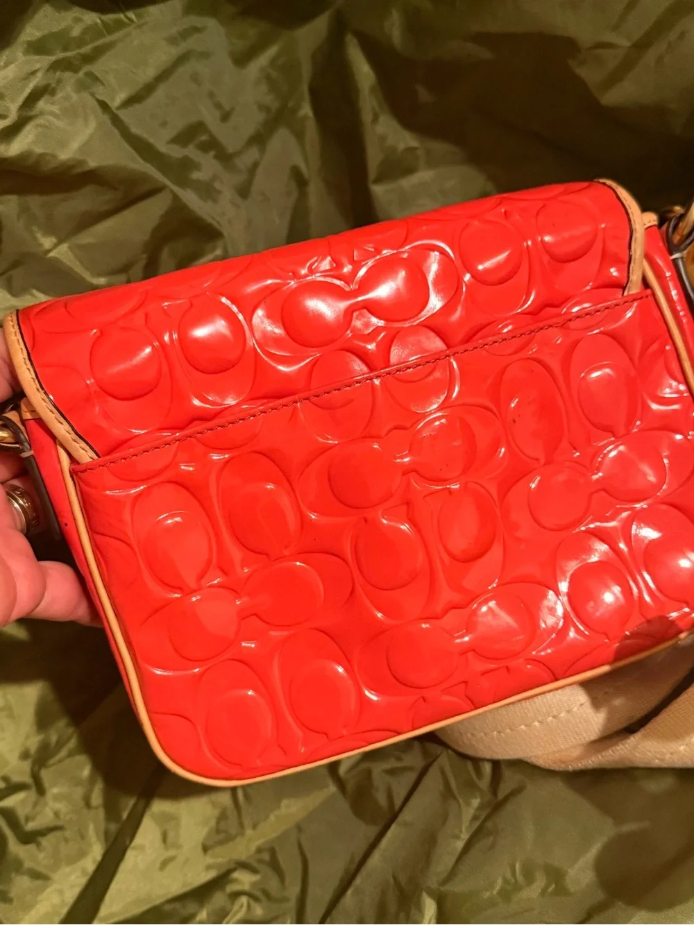 Coach Red Patent Signature Crossbody with Leather Trim